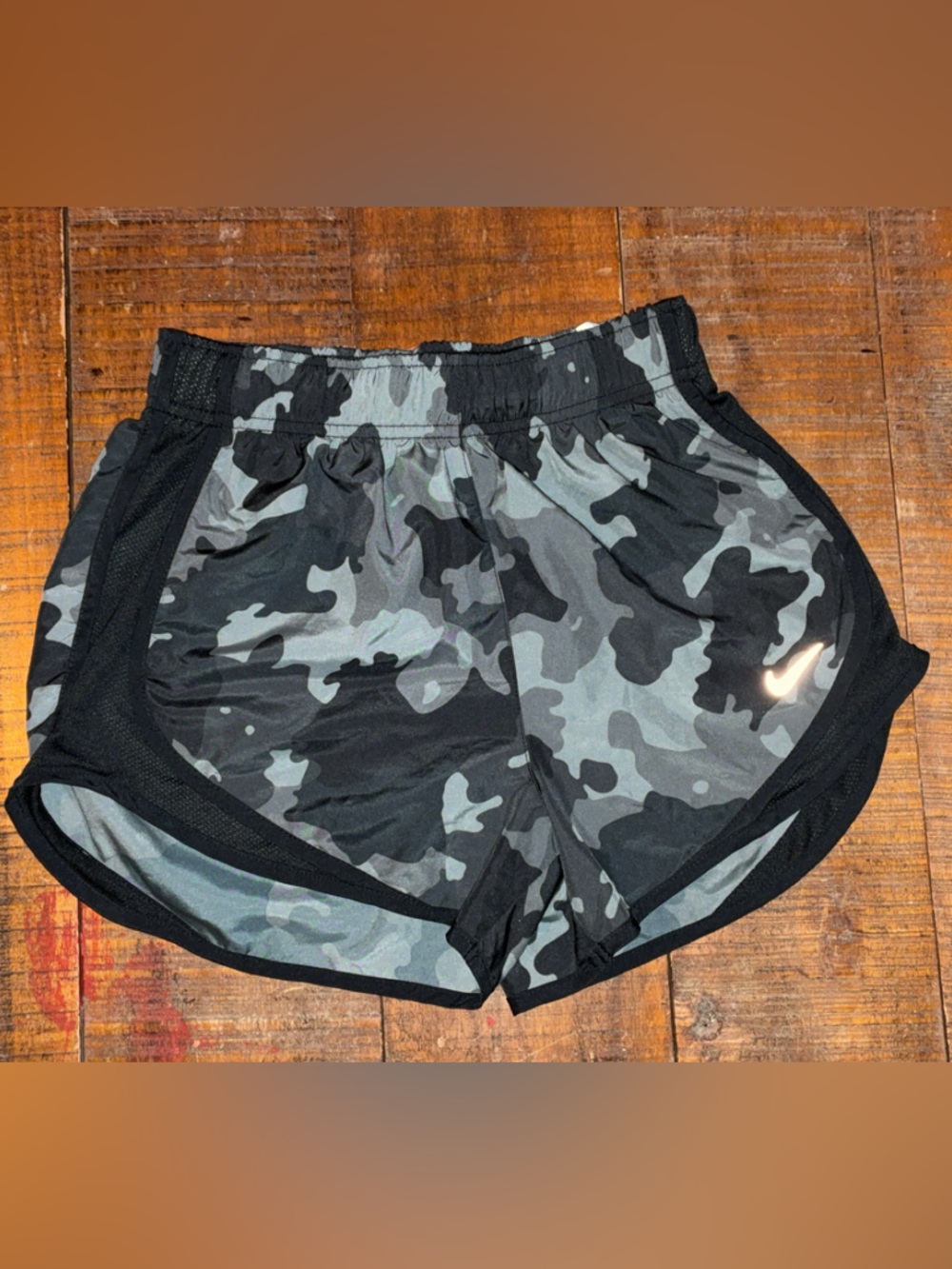 Nike Gray Camo Running Shorts XS Black Trim Athletic Activewear